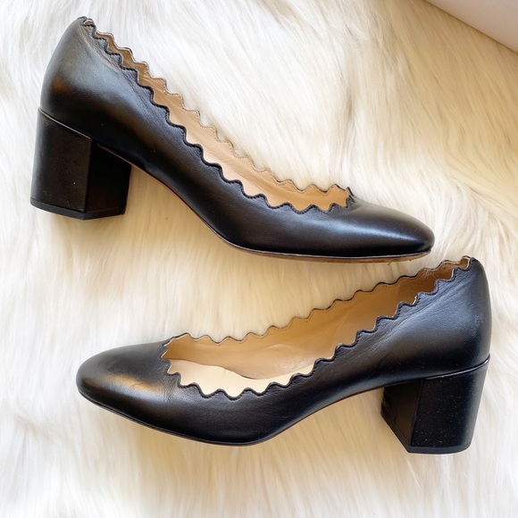 Chloe Lauren Black Scalloped Low Heel Pumps 35.5 - Picture 3 of 12